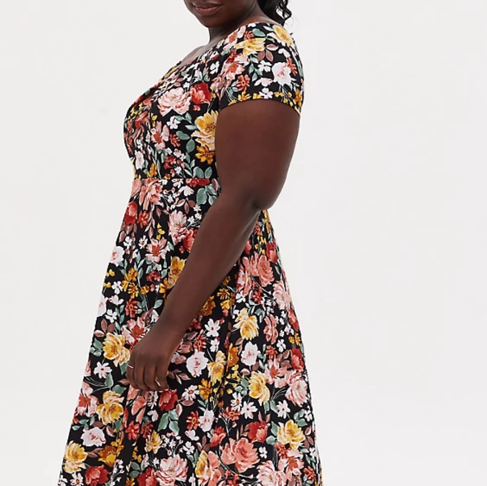 Torrid Black Floral Off Shoulder Dress